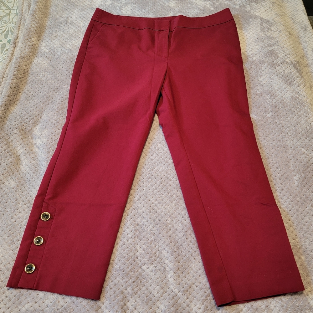 Ann Taylor burgandy pants, 3 button detail and ankle.   Size 14